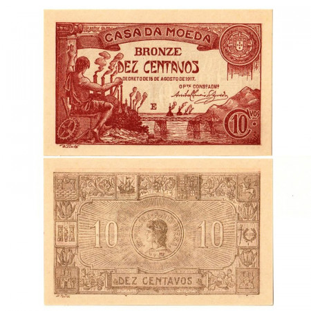 1917 * Billet 10 Centavos Bronze Portugal "Industry" (p96) NEUF