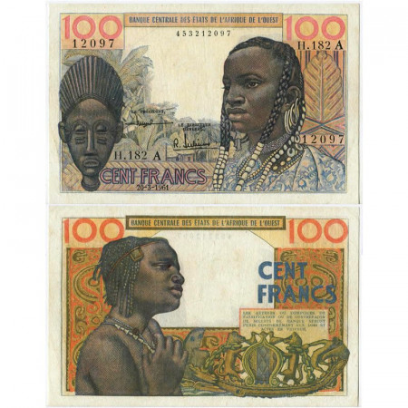 1961 A * Billet États Afrique de l'Ouest "Côte d'Ivoire" 100 Francs "Wooden Mask" (p101Ab) prNEUF