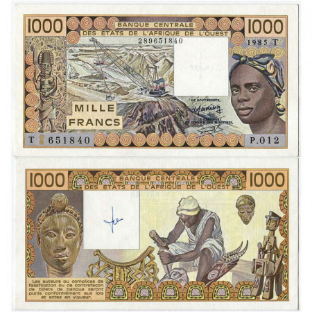 1985 T * Billet États Afrique de l'Ouest "Togo" 1000 Francs "Mining" (p807Tf) SUP+