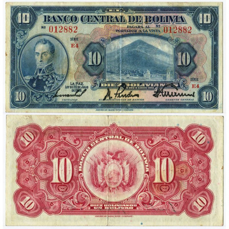 1928 * Billet Bolivia 10 Bolivianos "Simòn Bolìvar" (p121a) SUP