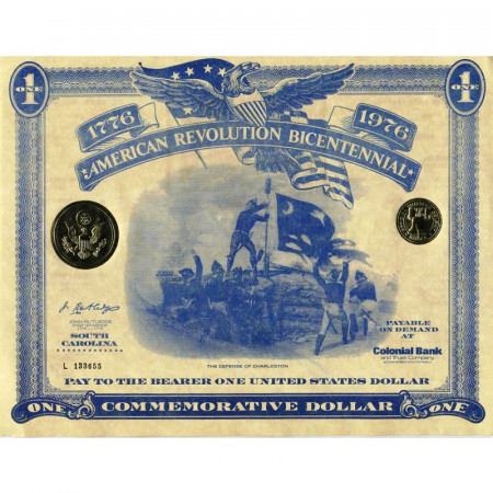 1976 * Billet États-Unis d'Amérique 1 Dollar Certificate "South Carolina" (pX) NEUF