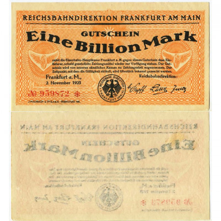 1923 * Notgeld Allemagne 1 Billionen Mark "Frankfurt Am Main – Gutschein" (pS1226) prNEUF