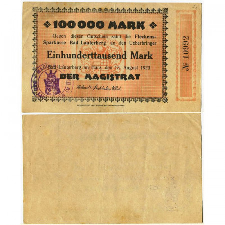 1923 * Notgeld Allemagne 100.000 Mark "Bad Lauterberg – Gutschein" (pX) SUP+