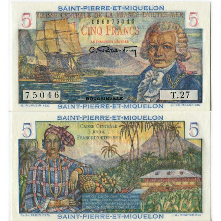 ND (1950-60) * Billet Saint Pierre et Miquelon 5 Francs "Louis A de Bougainville" (p22) NEUF