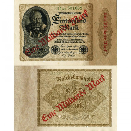 1923 * Billet Allemagne Weimar 1 Milliard - 1.000.000.000 "Reichsbanknote" (p113a) prNEUF-Épinglages