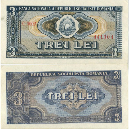 1966 * Billet Roumanie 3 Lei "République Socialiste" (p92a) prNEUF