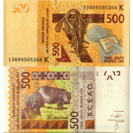 2013 K * Billet États Afrique de l'Ouest "Senegal" 500 Francs "Hippo" (p719Kb) NEUF