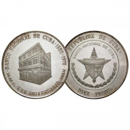 1975 * 10 Pesos Argent Cuba "25th National Bank" (KM 37) BE
