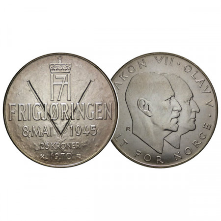 1970 * 25 Kroner Argent Norvège "25th Liberation Olav V" (KM 414) UNC