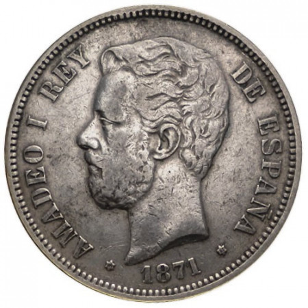 1871 SDM * 5 Pesetas Argent Espagne "Amadeo I" (KM 666) TTB