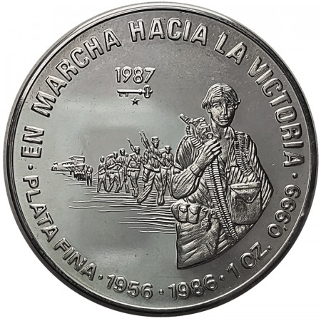 1987 * 10 Pesos 1 OZ Argent Cuba "March Towards Victory" (KM 164) BE