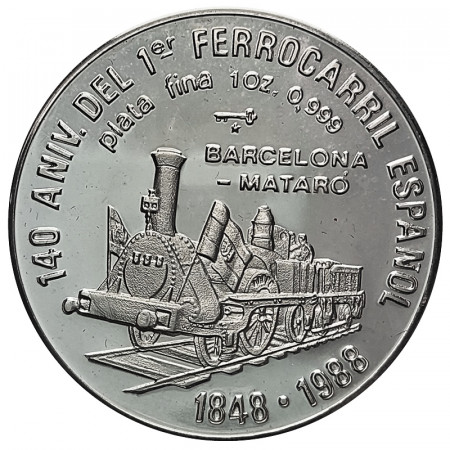 1988 * 10 Pesos 1 OZ Argent Cuba "140 Ann. Premier Chemin de Fer Espagnol" (KM 206) BE