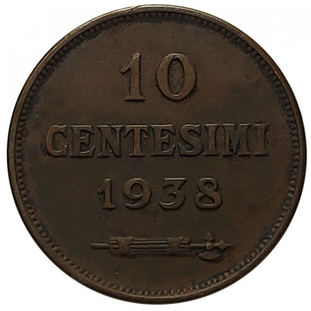 1938 R * 10 Centesimi Cuivre Saint Marin "Valore - Type 2" (KM 13) TTB