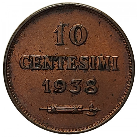 1938 R * 10 Centesimi Cuivre Saint Marin "Valore - Type 2" (KM 13) TTB+