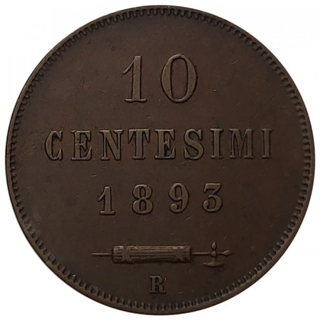 1893 R * 10 Centesimi Cuivre Saint Marin "Valore - Type 1" (KM 2) TB+