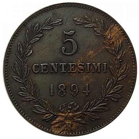 1894 R * 5 Centesimi Cuivre Saint Marin "Valore - Type 1" (KM 1) TTB+