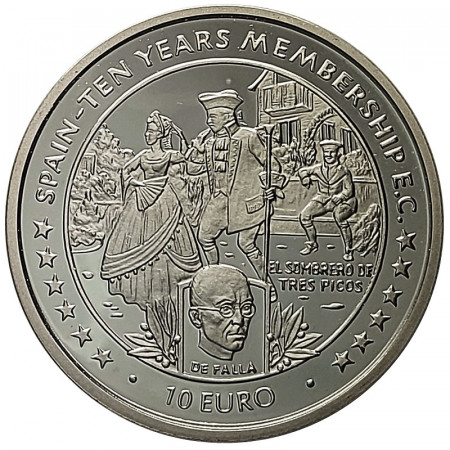 1996 * 10 ECUs Argent Île de Man "Espagne - 10 Ans d'Adhésion E.C." (KM 718) BE