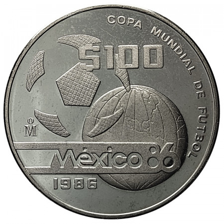 1986 * 100 Pesos Argent Mexique "Coupe du Monde de Football" (KM 524) BE