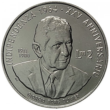 1989 * 2 Liri (Pounds) Argent Malte "XXV Anniversaire de l'Indépendance" (KM 88) FDC