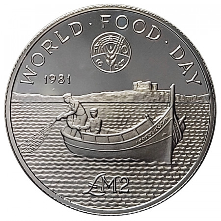 1981 * 2 Liri (Pounds) Argent Malte "F.A.O. - Journée Mondiale Alimentation" (KM 52) BE