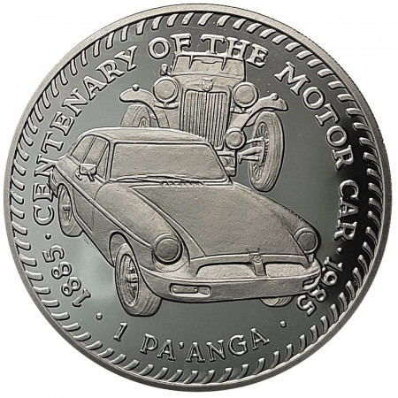 1985 * 1 Pa'anga Argent Tonga "Centenaire Automobile - MGB GT et MG TA" (KM 89a) BE