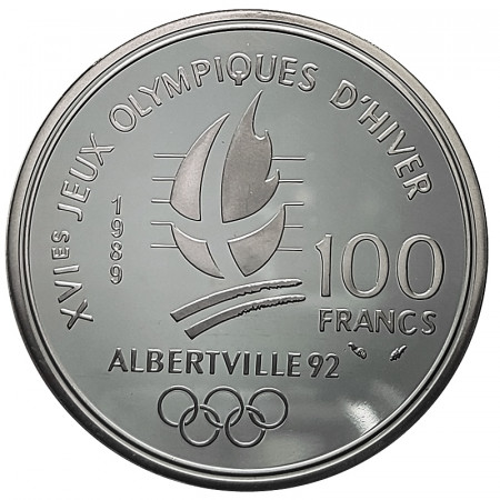 1989 * 100 Francs Argent France "Jeux Olympiques 1992 - Couple Patinage Glace" (KM 972) BE