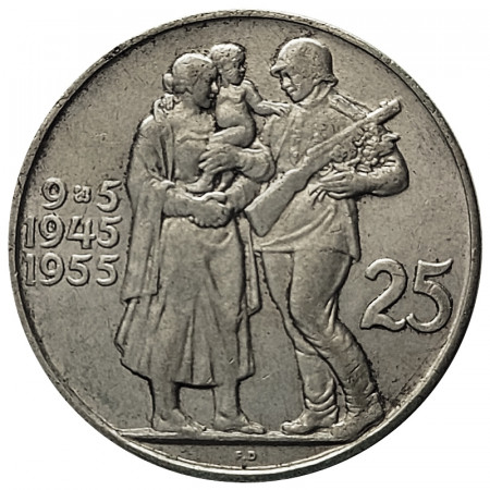 1955 * 25 Korun Argent Tchécoslovaquie "10e Anniversaire Libération de l'Allemagne" (KM 43) SUP/FDC