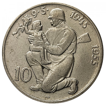 1955 * 10 Korun Argent Tchécoslovaquie "10e Anniversaire Libération de l'Allemagne" (KM 42) SUP/FDC