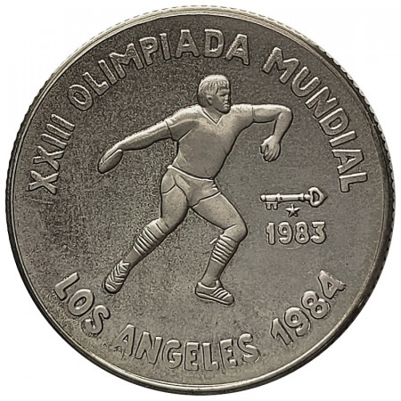 1983 * 5 Pesos Argent Cuba "Jeux Olympiques Sarajevo 1984 - Lancer du Disque" (KM 114) BE