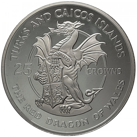 1978 * 25 Crowns Argent Îles Turques-et-Caïques "Dragon Rouge de Galles" (KM 26) BE