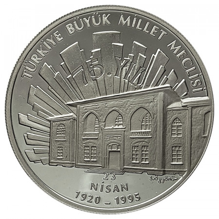 1995 * 50.000 Lira Argent Turquie "75e Anniversaire du Parlement" (KM 1033) BE