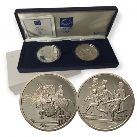 2004 * Diptyque 2 x 10 Euro Argent Grèce "Jeux Olympiques d'Athènes - Courses Hippiques, Marathon" BE