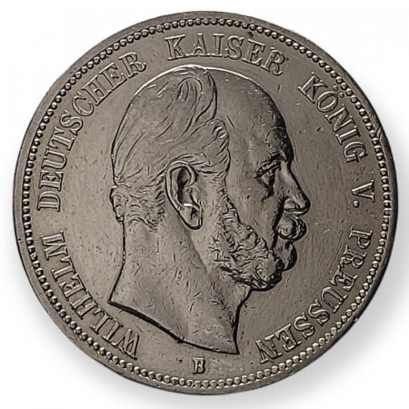 1876 B * 5 Mark Argent États Allemands "Prussia - Guglielmo I" (KM 503) TTB+