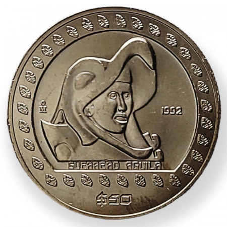 1992 * 50 Pesos 1/2 Oz Argent Mexique "Guerrero Aguila - Pre-Columbian Aztec" (KM 555) FDC