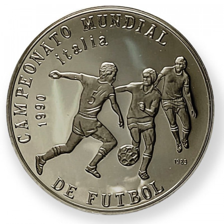 1989 * 5 Pesos Argent Cuba "World Cup Italy '90 - Three Football Players " (KM 225) BE