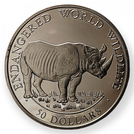 1990 * 50 Dollars Argent Iles Cook "Rhinoceros" (KM 55) BE