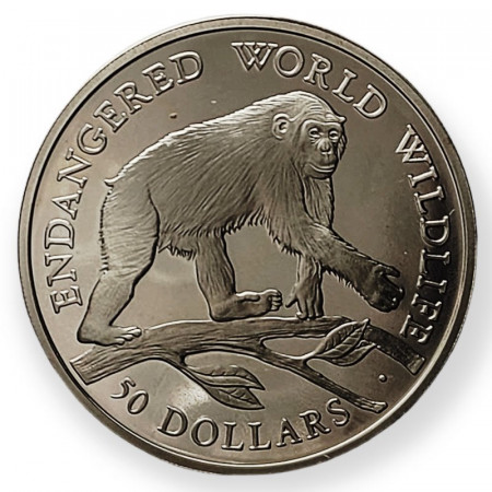 1990 * 50 Dollars Argent Iles Cook "Chimpanzee" (KM 59) BE