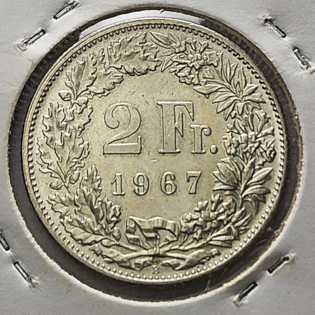 1967 B * 2 Francs Argent Suisse "Standing Helvetia" (KM 21) SUP/FDC