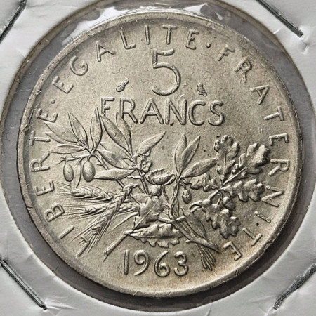 1963 * 5 Francs Argent France "Le Semeuse" (KM 926) SUP/FDC