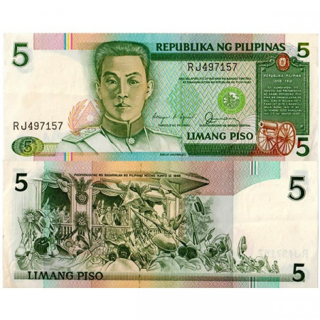 ND (1985-94) * Billet Philippines 5 Piso "E Aguinaldo" (p168b) SUP