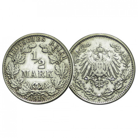 1915 J * Half 1/2 Mark Argent ALEMANIA "Segundo Reich - Águila Imperial" (KM 17) TTB