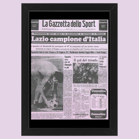 2000 (1974) * Prima Pagina Anastatica "Lazio Campione d'Italia - Gazzetta dello Sport" Cornice (A)