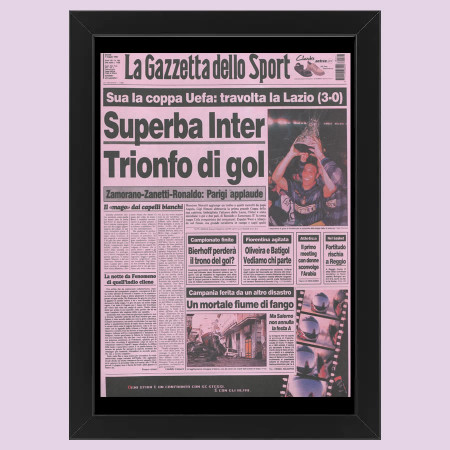 2012 (1998) * Première Page Anastatique "Inter Superba, Coppa Uefa Travolta La Lazio - Gazzetta dello Sport" Cadre (A)