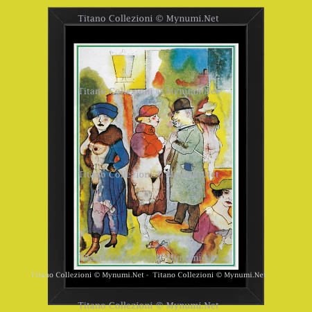 1980ca * Illustration Érotique Original "Gruppo di Uomini e Donne Eleganti" Cadre