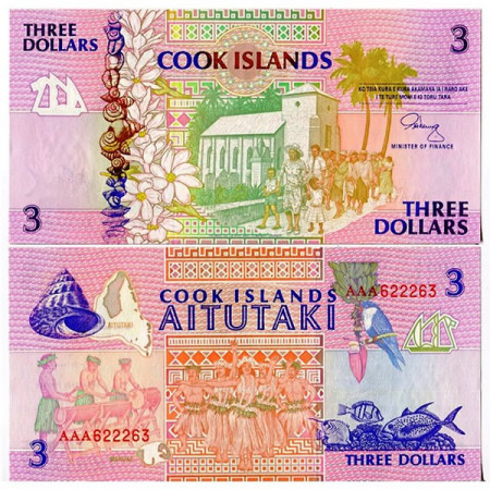 ND (1992) * Billet Cook Islands 3 Dollars (p7a) NEUF