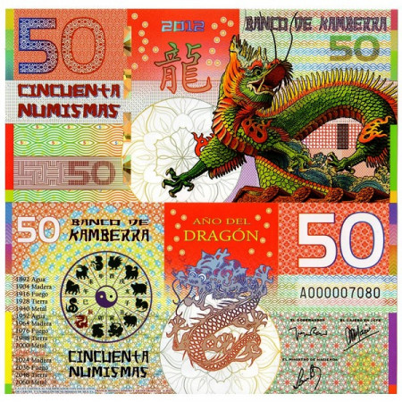 2012 * Billet Polymère Kamberra 50 Numismas "Année du Dragon" NEUF