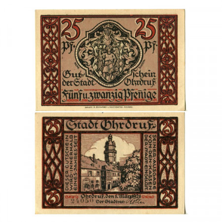 1921 * Notgeld Allemagne 25 Pfennig "Thuringe – Ohrdurf"