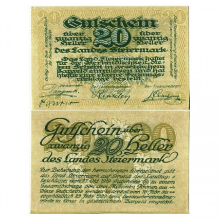 1920 * Notgeld Autriche 20 Heller "Styrie - Steiermark" (KK 1014)