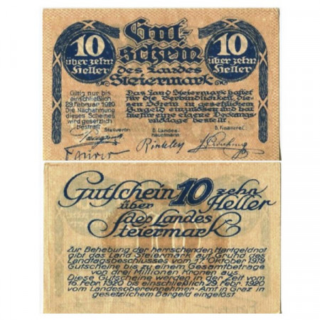 1920 * Notgeld Autriche 10 Heller "Styrie - Steiermark" (KK 1014)