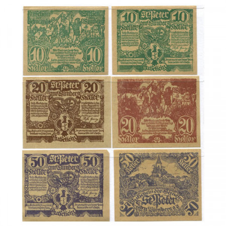 1921 * Lot 3 Notgeld Autriche 10 . 20 . 50 Heller "Haute-Autriche – Sankt Peter am Wimberg" (S926)